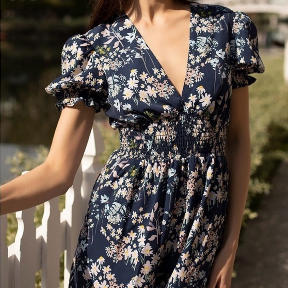 MODCLOTH X Hutch So Exceptional Wide Leg Jumpsuit Navy Blue Floral Size 0